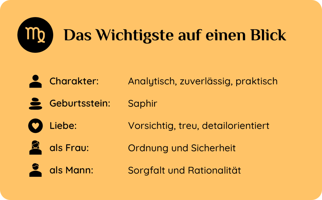 Sternzeichen Jungfrau – Charaktereigenschaften, Geburtsstein, Liebe und typische Merkmale für Frauen und Männer.