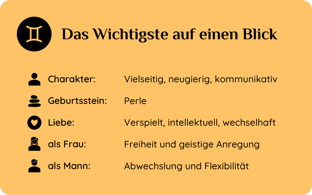 Sternzeichen Zwillinge – Charakter, Geburtsstein, Liebe und typische Merkmale für Frauen und Männer.